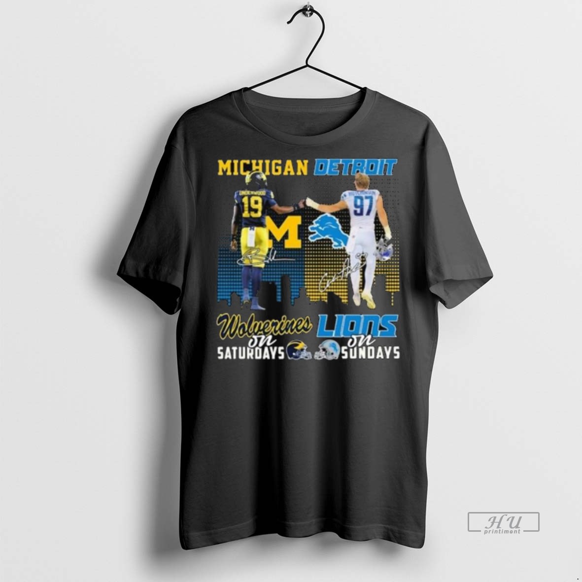 Viral Underwood Michigan Wolverines On Saturdays And Hutchinson Detroit Lions On Sundays Signatures Long Sleve Tee Shirt Sweater Hoodie
