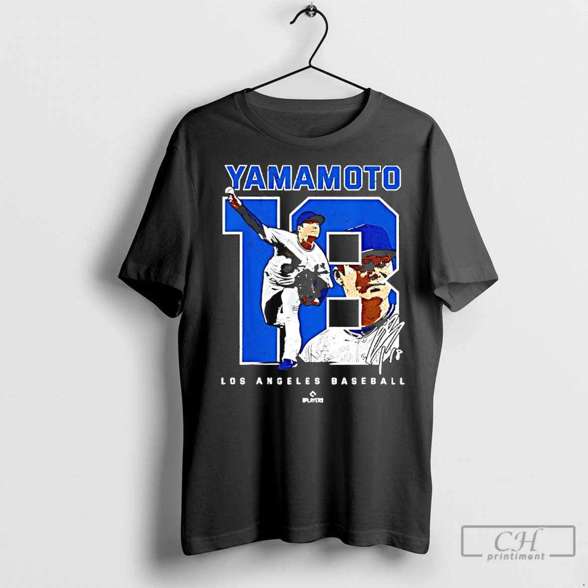 Classic Yoshinobu Yamamoto Caricature Baseball Fan Signature Los Angeles T Shirt