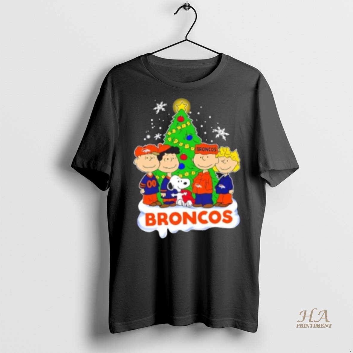 Official Denver Broncos X Peanuts Snoopy And Friends Christmas Tree Shirt Hoodie