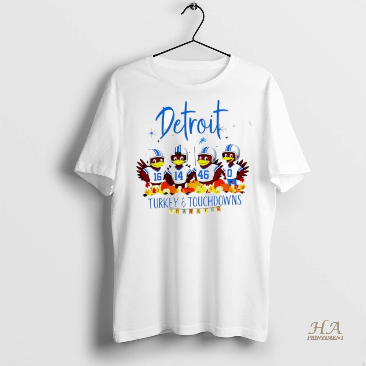 Official Detroit Lions X Turkey Touchdowns Thanksgiving 16 14 46 0 Players Thankful Shirt Hoodie