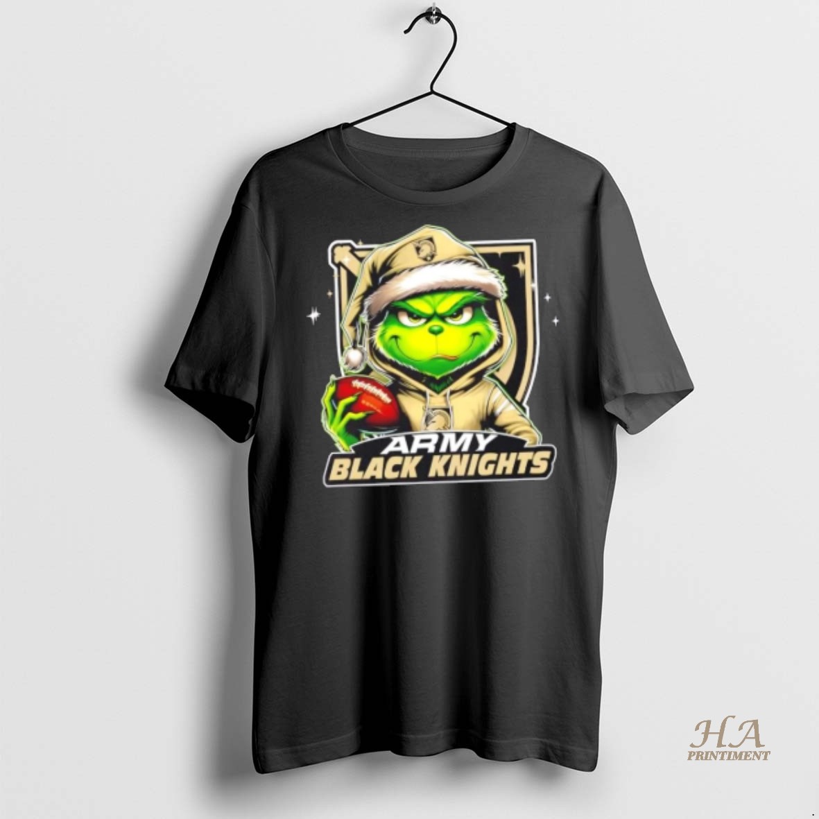 Official Grinch Is Holding A Ball And Smiling At Army Black Knights Fans Christmas Shirt Hoodie