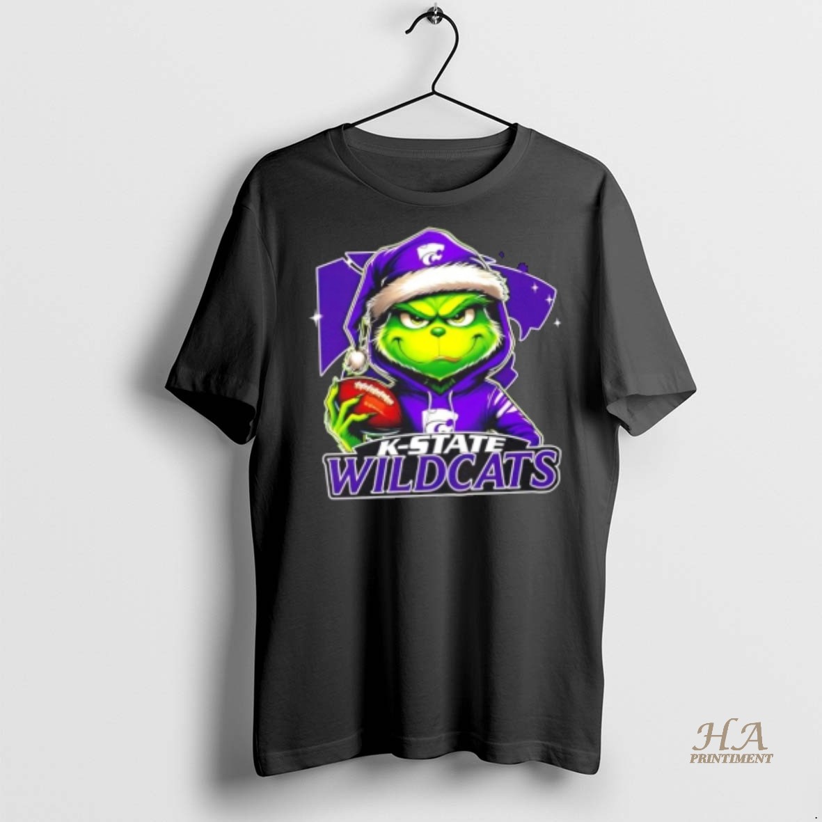Official Grinch Is Holding A Ball And Smiling At Kansas State Wildcats Fans Christmas Shirt Hoodie