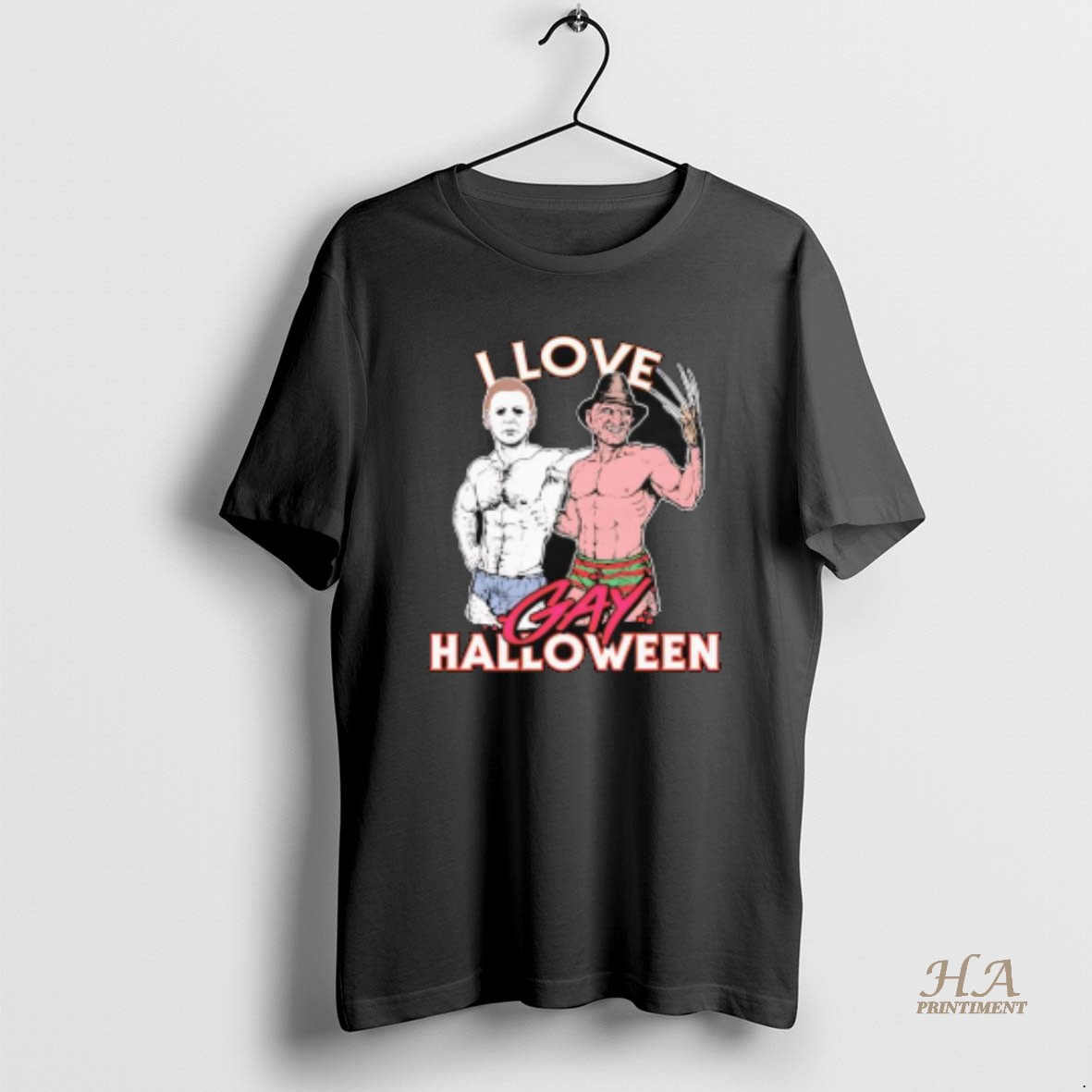 Official I Love Gay Halloween Michael Myers And Freddy Krueger T Shirt