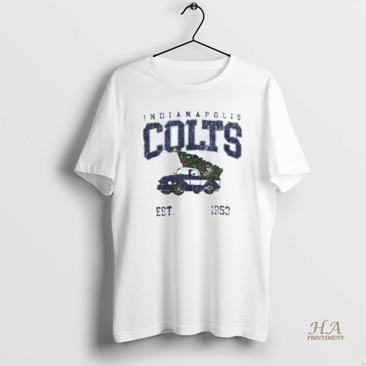 Official Indianapolis Colts Football Nfl Tree Truck Christmas Mens White Tee T Shirt