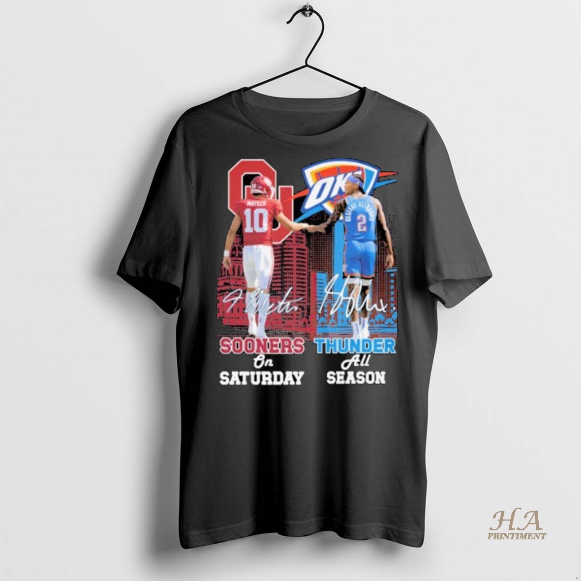 Official John Mateer And Shai Gilgeous Alexander Oklahoma Sooners On Oklahoma City Thunder Thunder All Season Signatures Shirt Hoodie