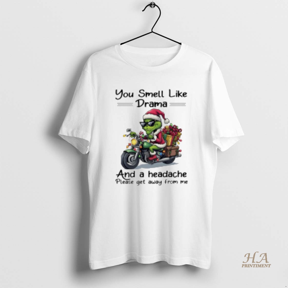 Official Santa Grinch You Smell Like Drama And A Headache Please Get Away From Me Christmas Shirt