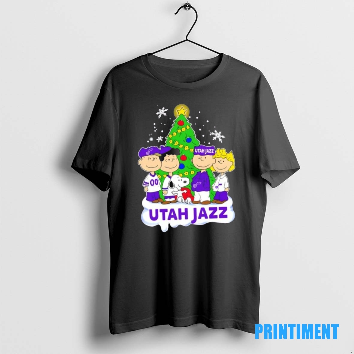 Official Utah Jazz X Peanuts Snoopy And Friends Christmas Tree Tee Sweater Hoodie
