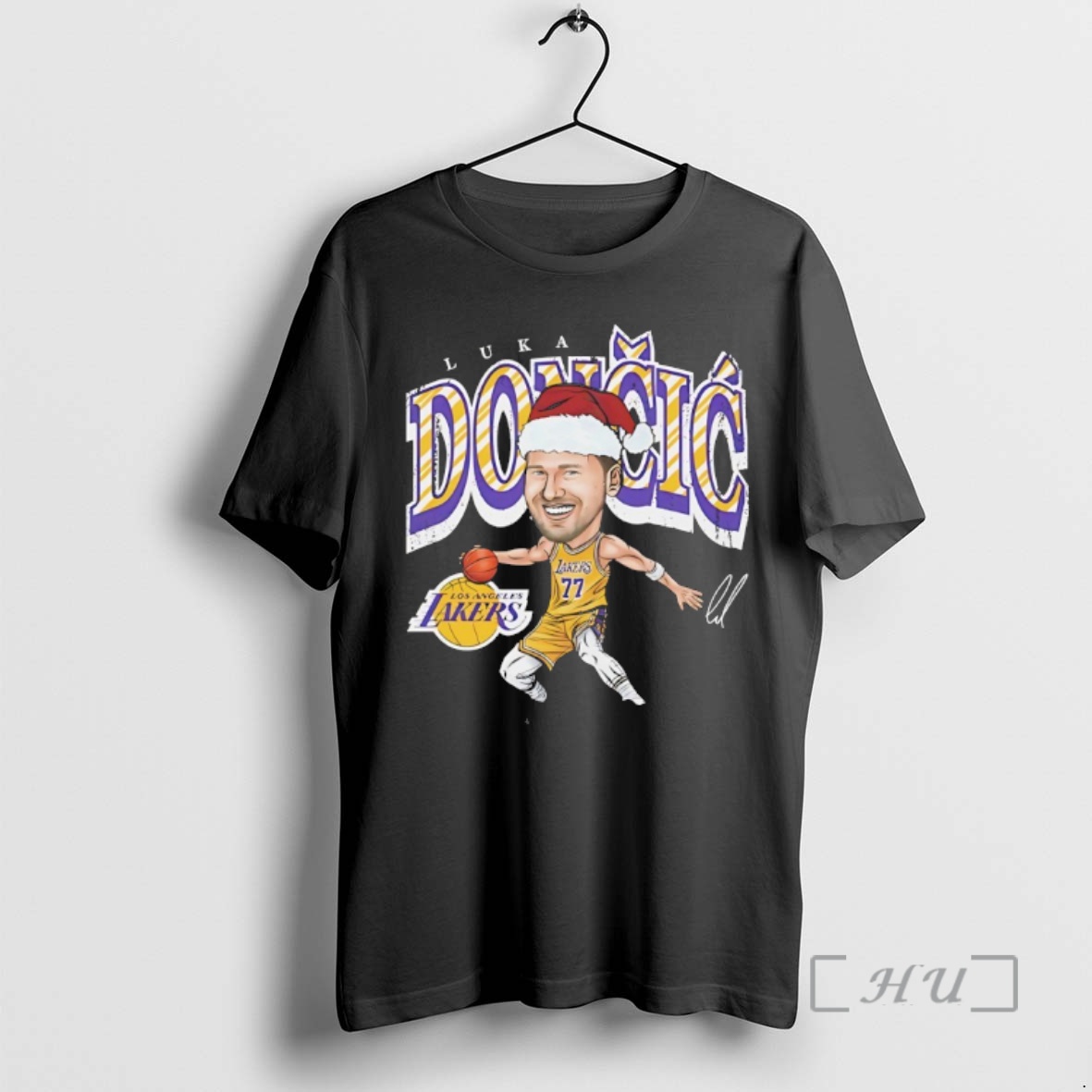 Officials Luka Doncic Los Angeles Lakers In Christmas Santa Hat Signature Premium T Shirts Sweater Hoodie