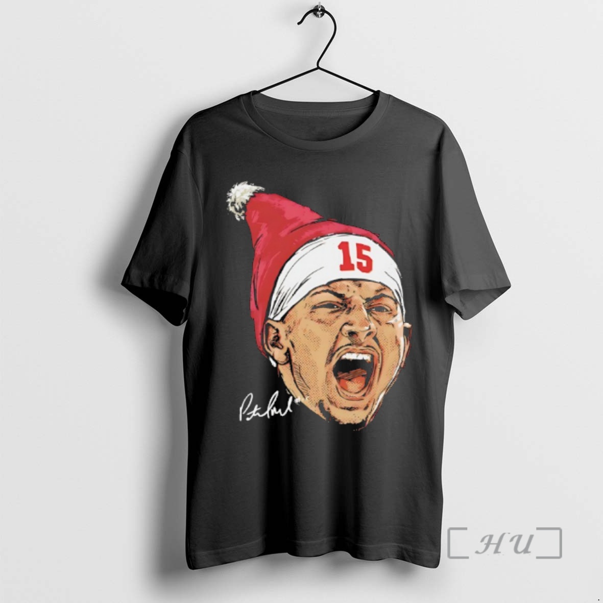 Officials Patrick Mahomes Kansas City Chiefs In Christmas Santa Hat Signature Premium T Shirts Sweater Hoodie