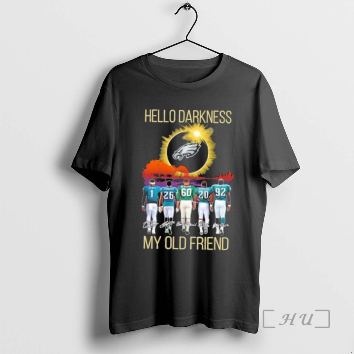 Officials Philadelphia Eagles Jalen Hurts And Legends Hello Darkness My Old Friend Signatures Premium T Shirt Sweater Hoodie
