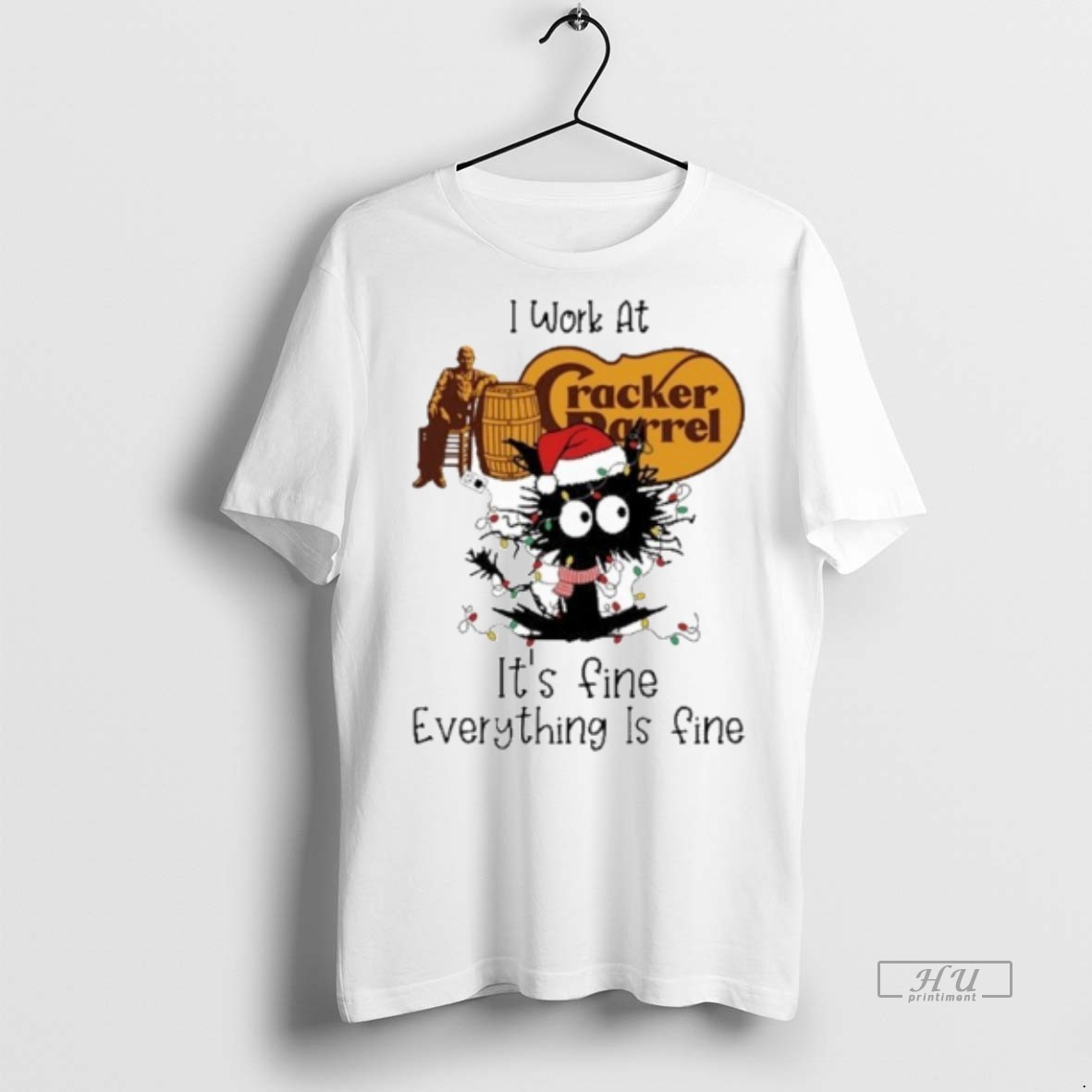 Officials Santa Black Cat Light X Cracker Barrel Logo Its Fine Everything Is Fine Premium Tee Shirt Sweater Hoodie