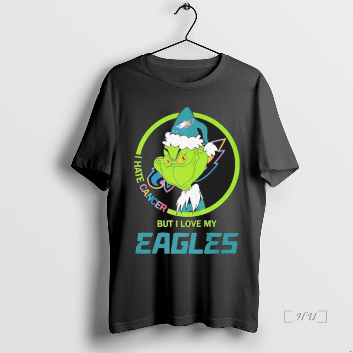 Officials Santa Grinch I Hate Cancer But I Love My Eagles Premium T Shirt Sweater Hoodie