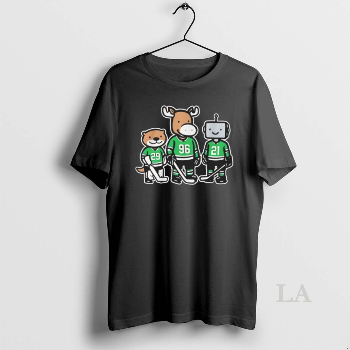 Original Dallas Hockey Jake Oettinger Mikko Rantanen And Jason Robertson Otter Moose And Robo Guys Mascot Shirt