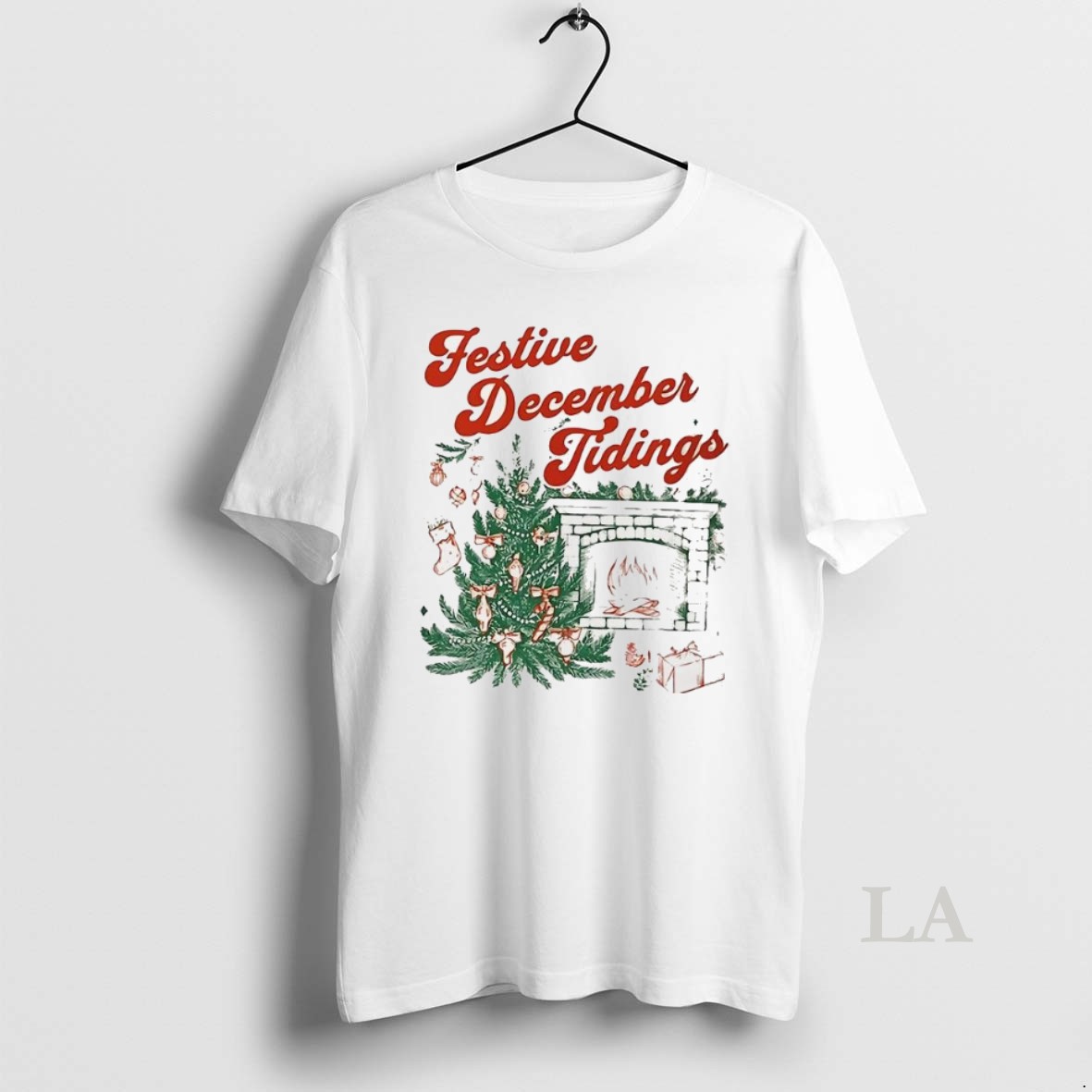 Original Festive December Tidings Christmas Tree And Fireplace Shirt