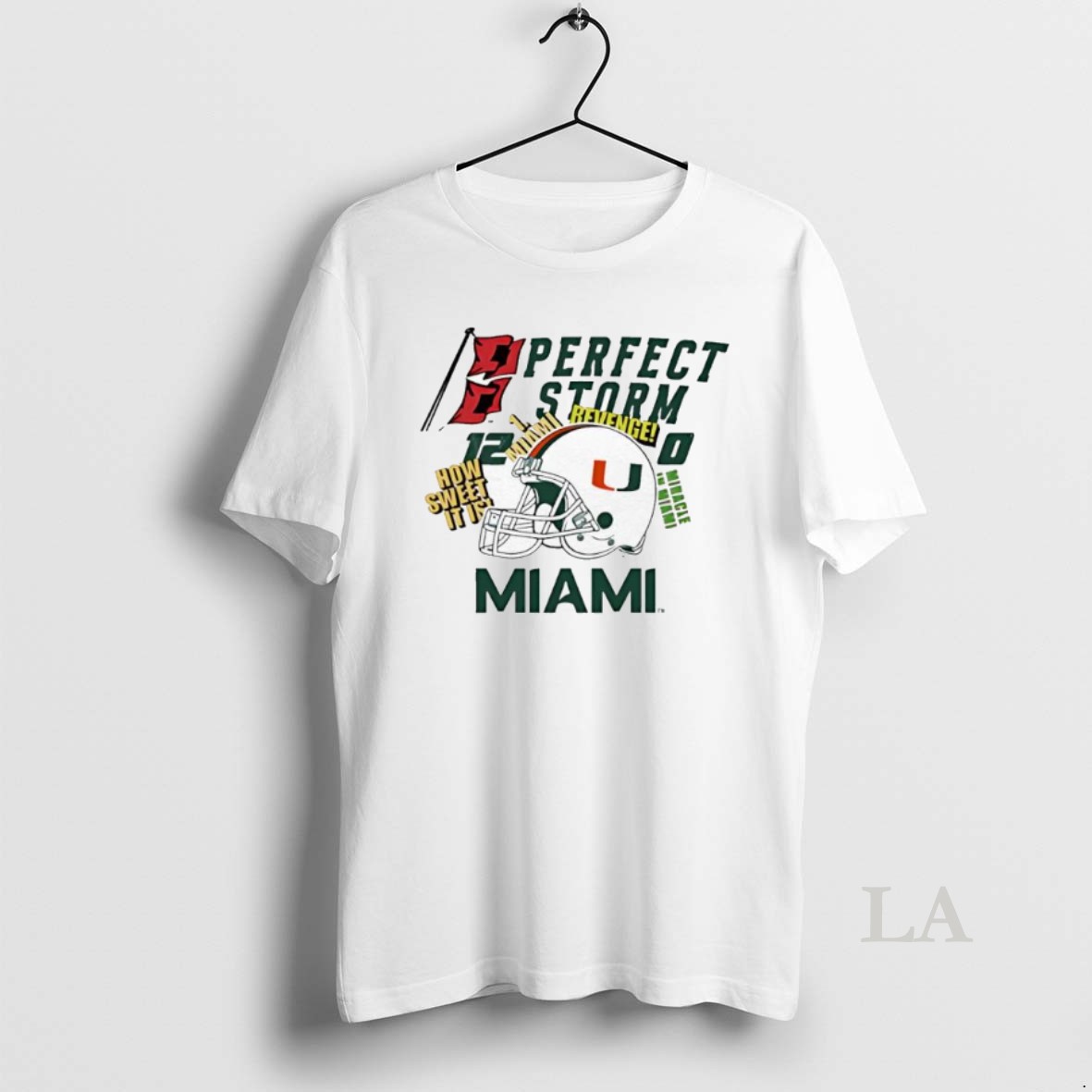 Original Miami Hurricanes Miracle In Miami Perfect Storm Helmet Logo Shirt