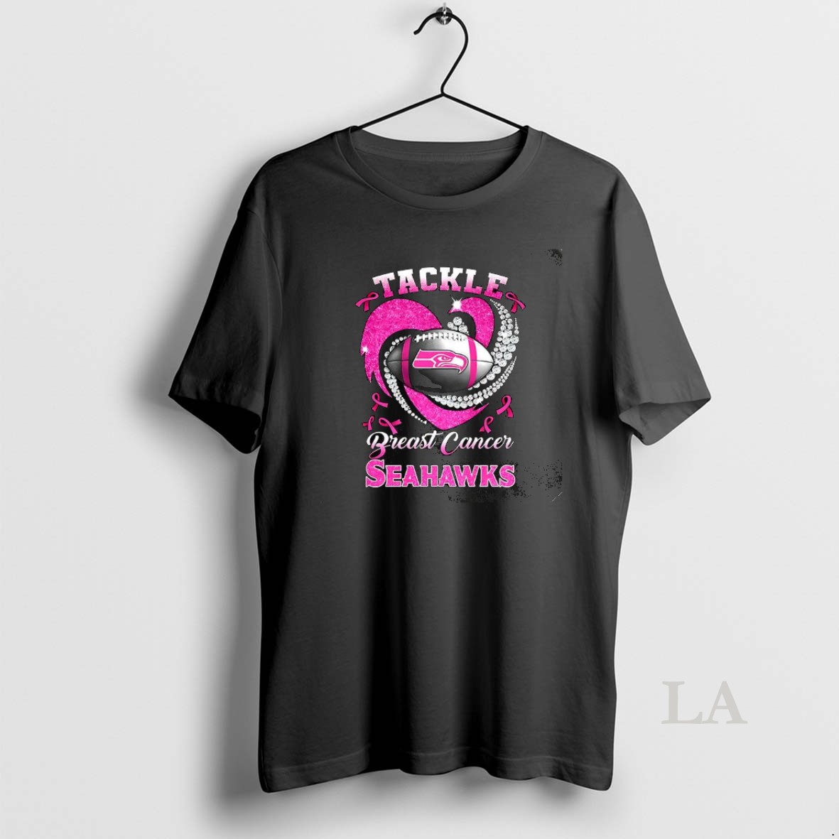 Original Seattle Seahawks Tackle Greast Cancer Pink Ribbon Diamond Heart Shirt