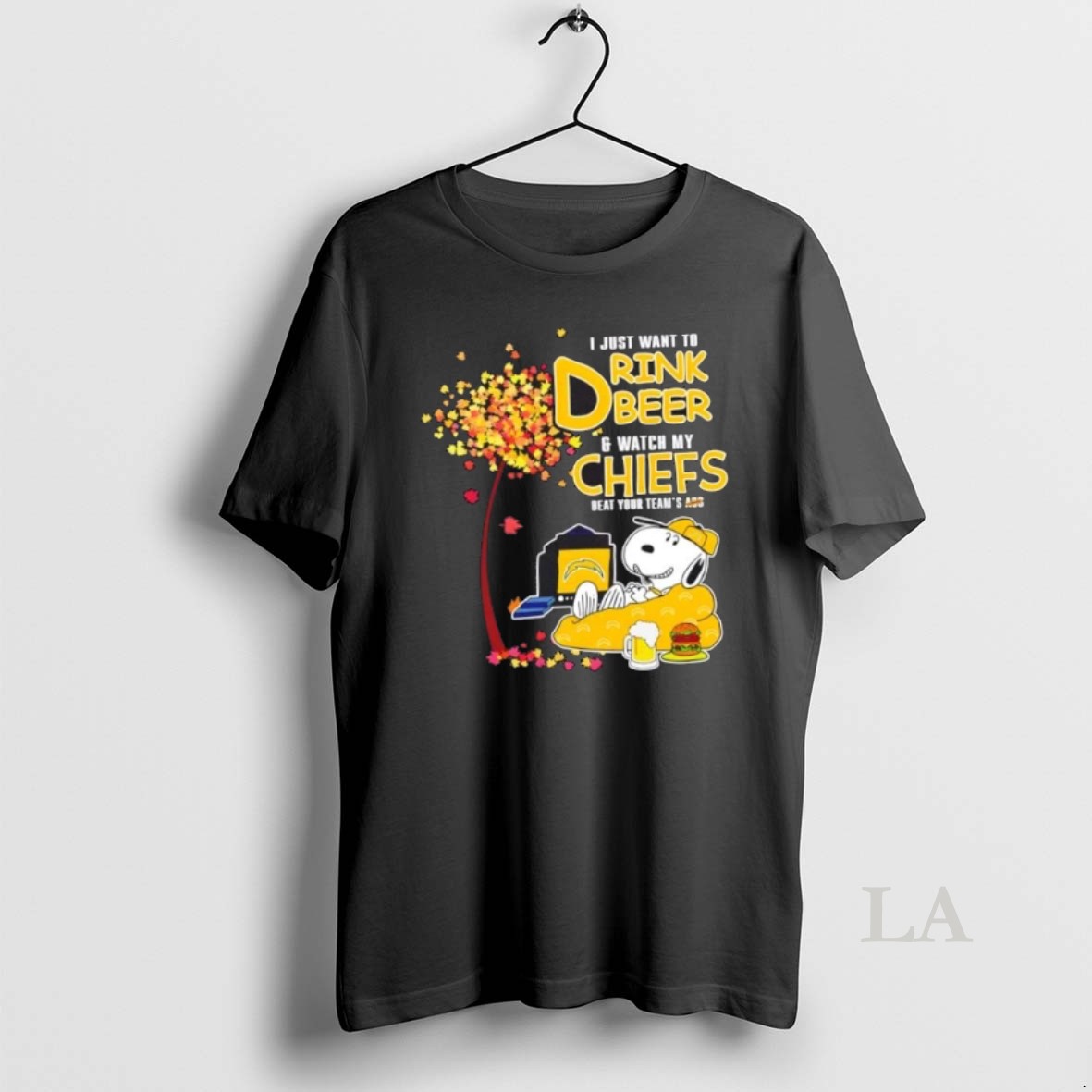 Original Snoopy I Just Want To Drink Beer And Watch My Los Angeles Chargers Beat Your Teams Ass Shirt