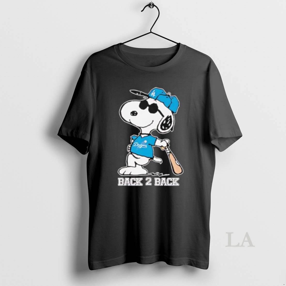 Original Snoopy Wearing Dodgers Back 2 Back Pose Shirt