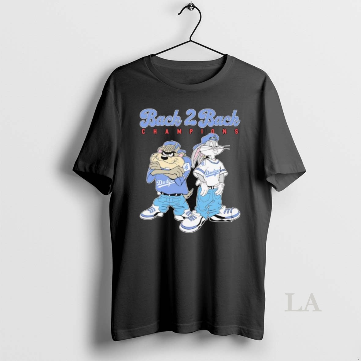 Original Tasmanian Devil Taz And Bugs Bunny Wearing Dodgers Back 2 Back Champions Pose Shirt