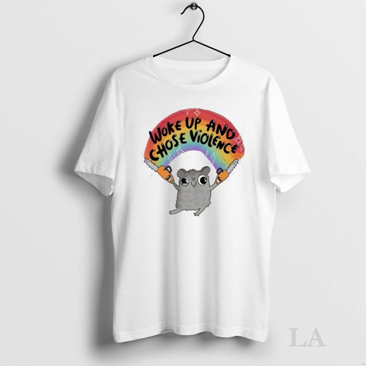 Original Woke Up And Chose Violence Hamster Rainbow Shirt