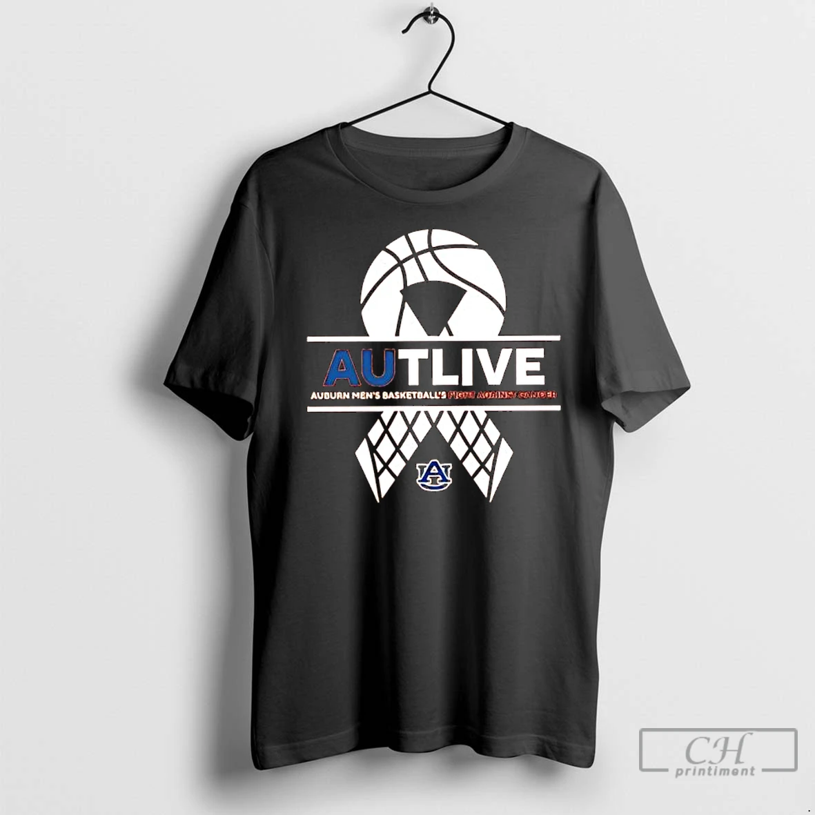 Premium Autlive Auburn Mens Basketball X Fight Against Cancer Logo T Shirt