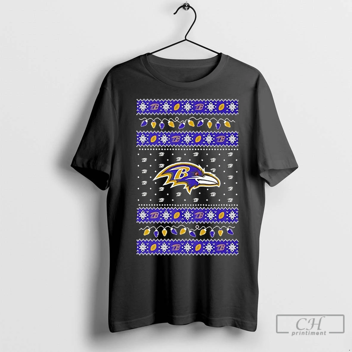 Premium Baltimore Ravens Ugly Christmas Light T Shirt