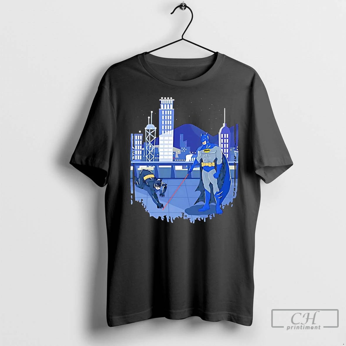 Premium Batman Catwoman Parody Gotham Skyline T Shirt