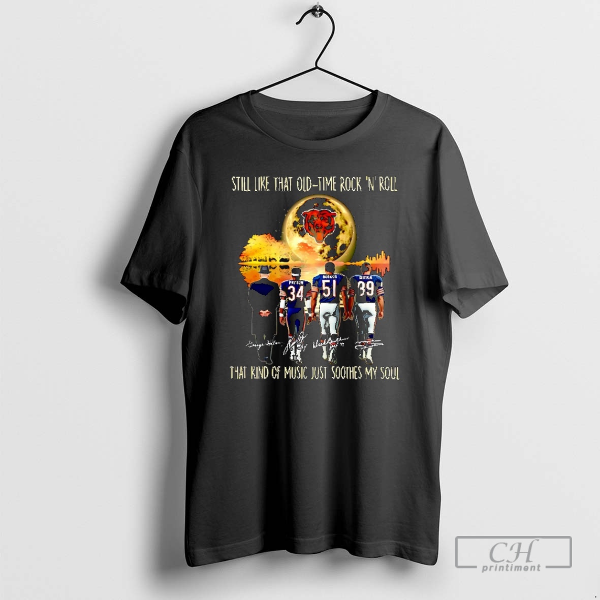 Premium Chicago Bears Still Like That Old Time Rock N Roll That Kind Of Music Just Soothes My Soul Christmas Shirt Sweater