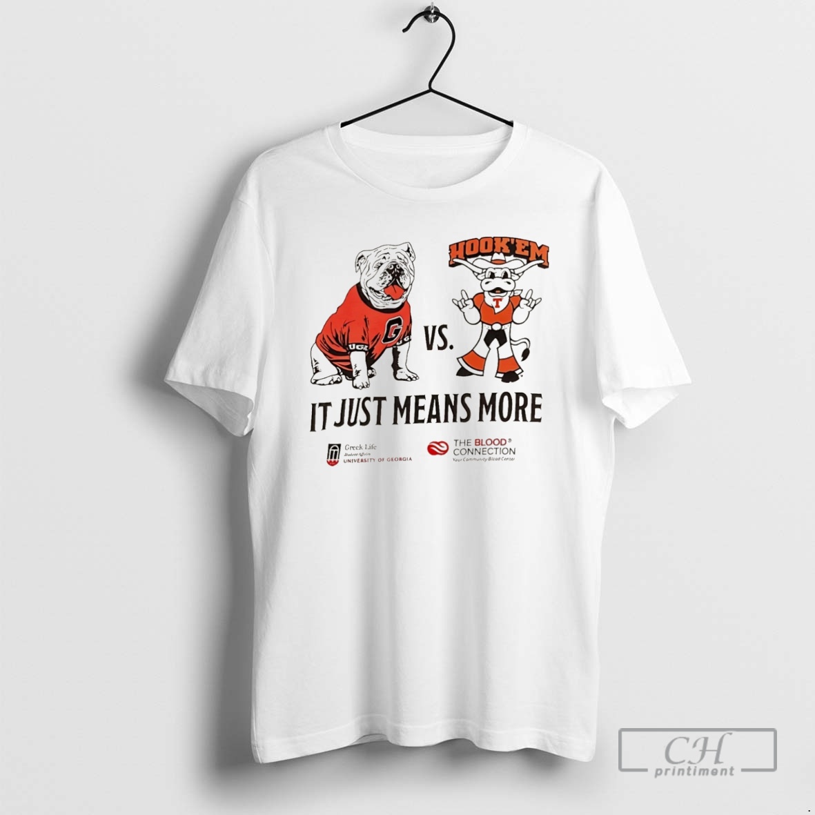 Premium Georgia Bulldogs Vs Texas Longhorns It Just Means More Mascot Christmas Shirt Sweater Hoodie