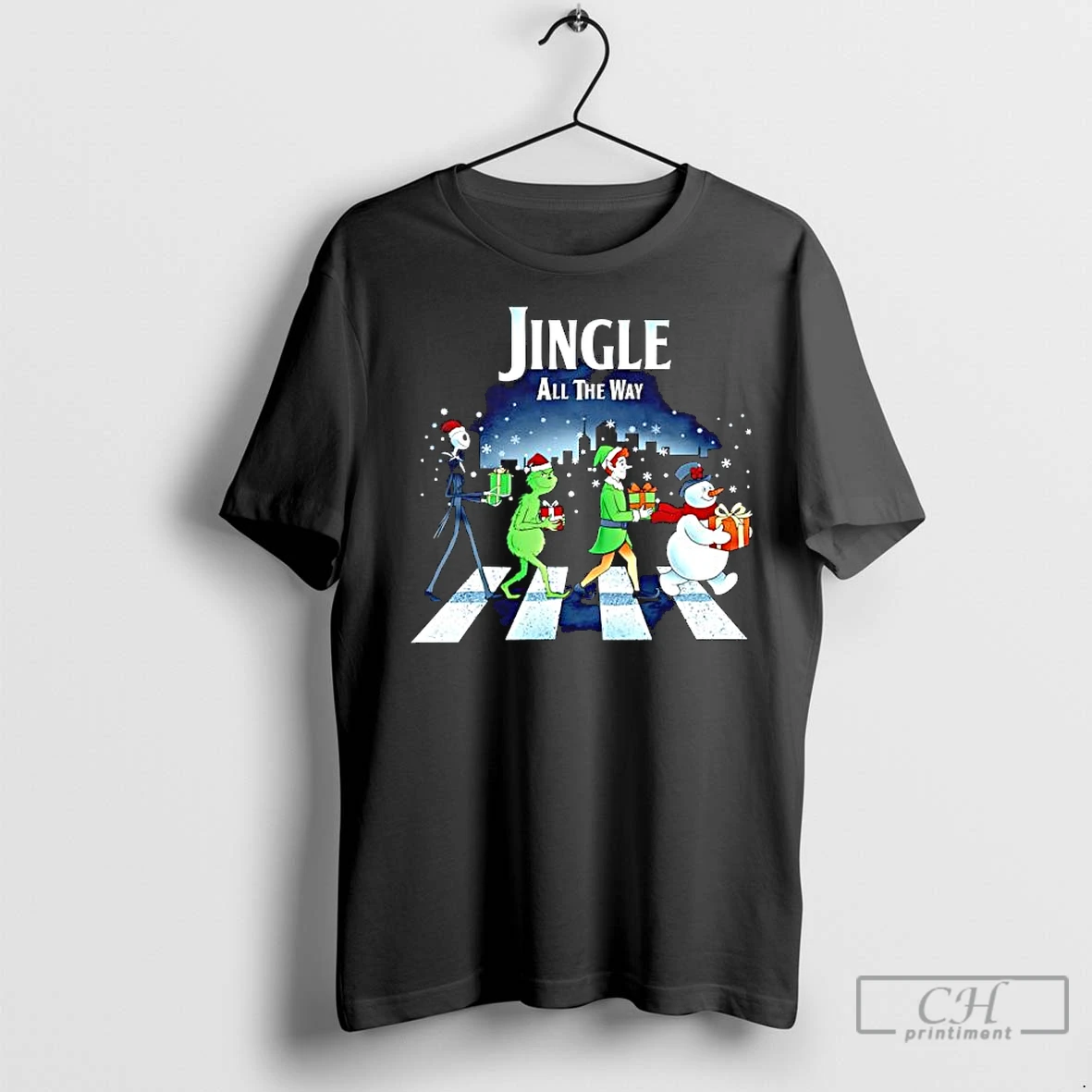 Premium Jack Skellington X Abbey Road Jingle All The Way Chrismas Graphic T Shirt