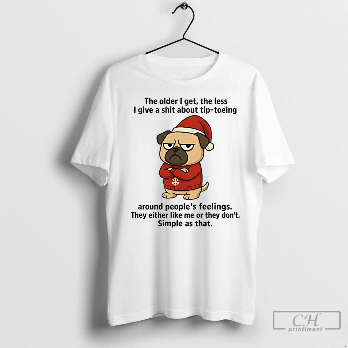 Premium Santa Pug The Older I Get The Less I Give A Shit Christmas T Shirt
