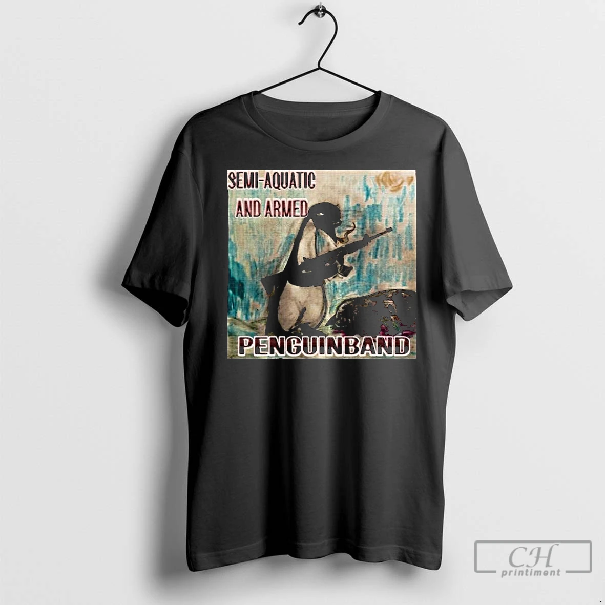 Premium Semi Aquatic And Armed Penguin Band Long Sleve T Shirt