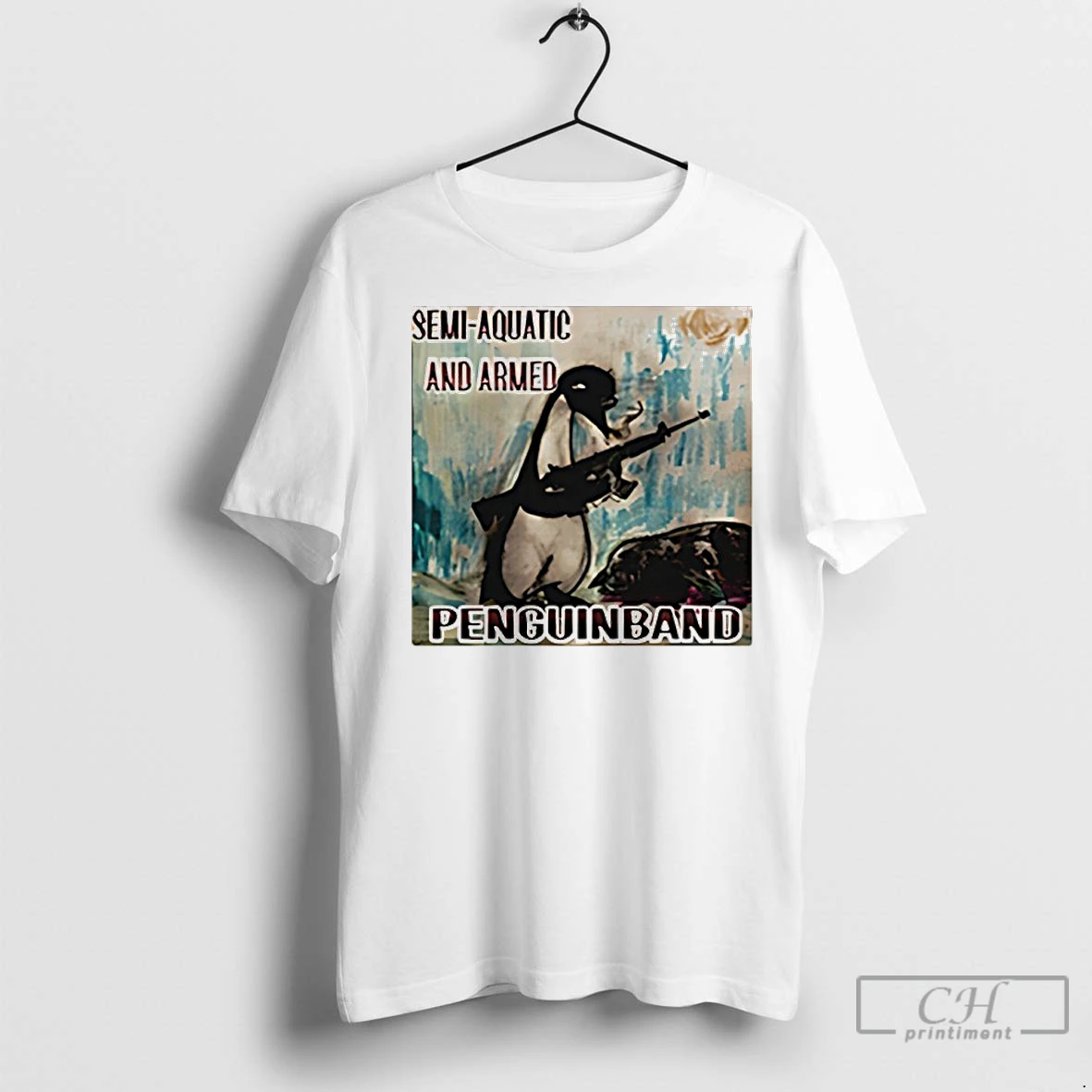Premium Semi Aquatic And Armed Penguin Band T Shirt