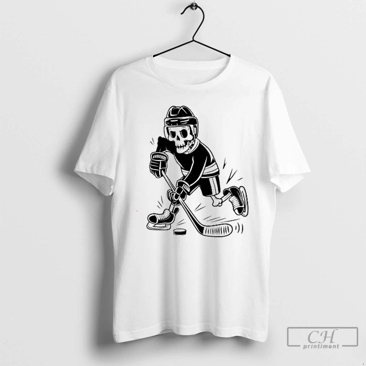 Premium Skeleton Playing Ice Hockey Sport Graphic T Shirts Hoodie