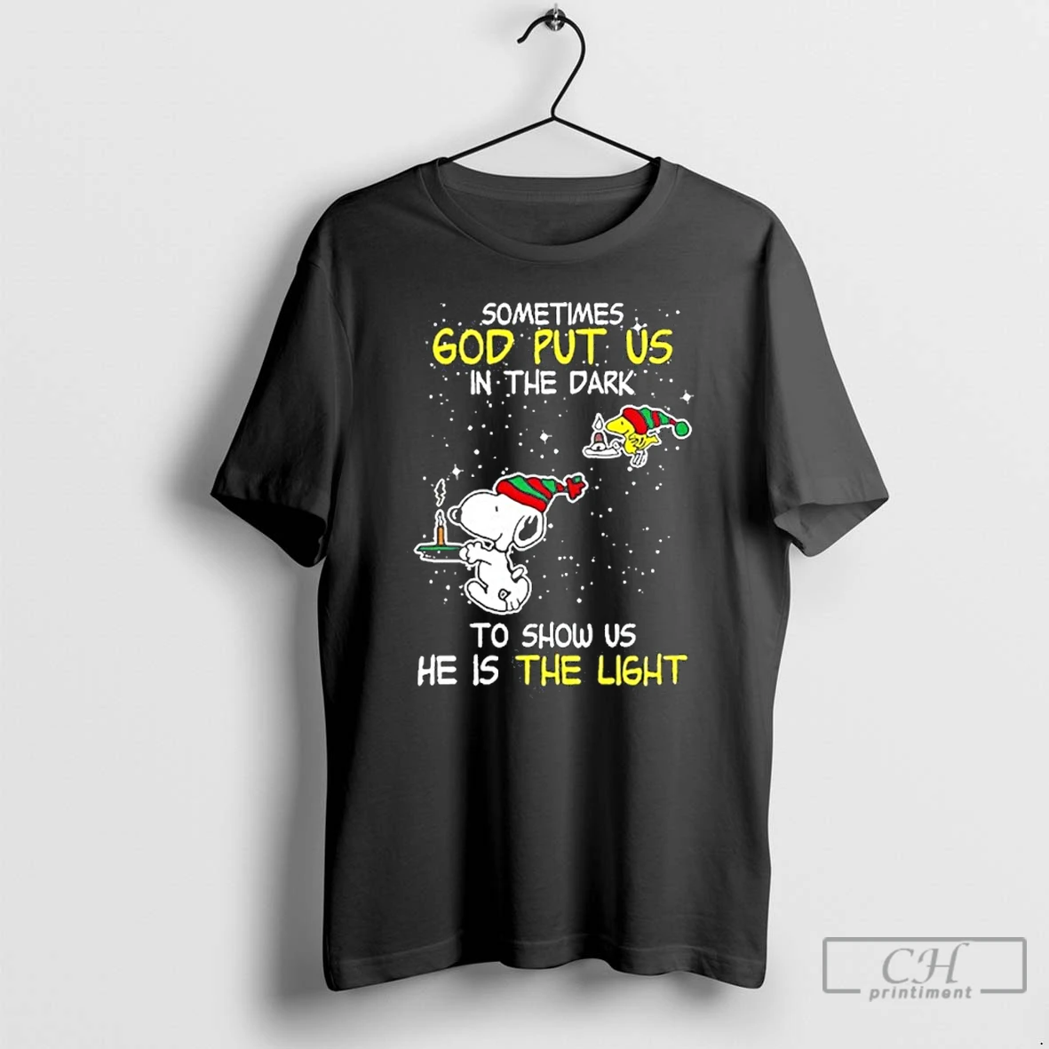 Premium Snoopy And Friends Sometimes God Put Us In The Dark To Show Us He Is The Light T Shirts Hoodie