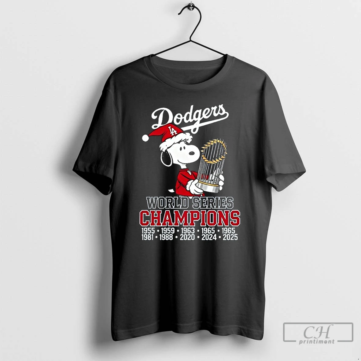 Premium Snoopy Santa X Los Angeles Dodgers World Series Champions Trophy 2025 Long Sleve T Shirts Hoodie