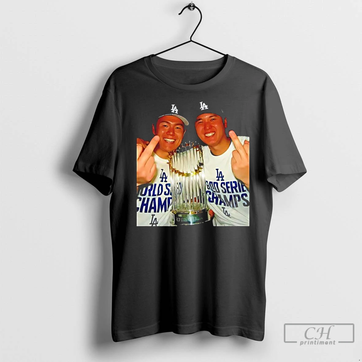 Premium Yoshinobu Yamamoto And Shohei Ohtani Middle Finger Champion Funny T Shirt