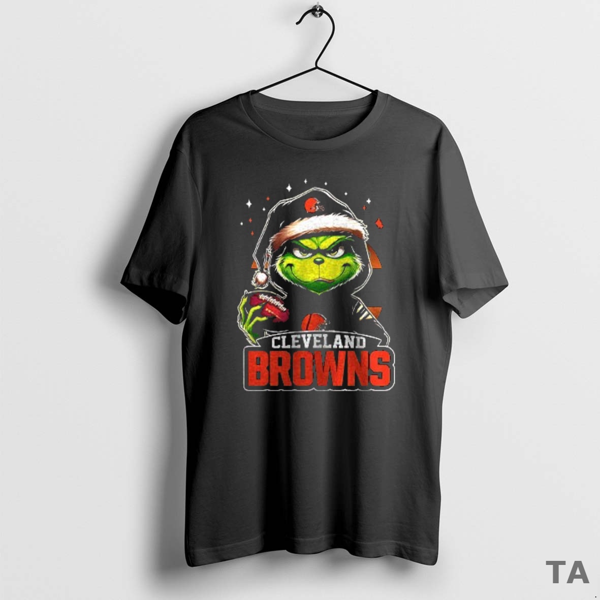 Top Grinch With Santa Hat X Cleveland Browns Merry Christmas T Shirt Sweater
