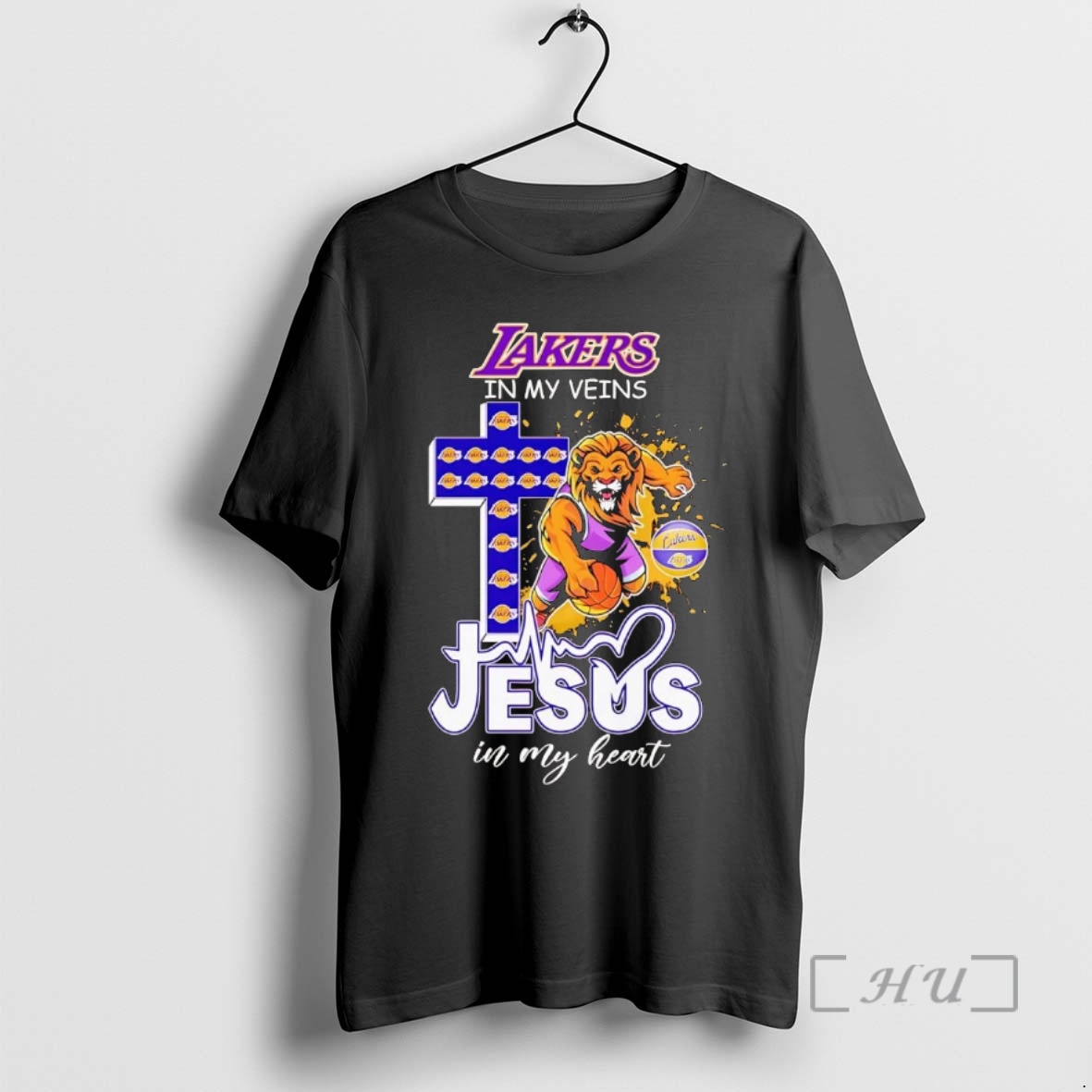 Trending Lakers In My Veins Jesus In My Heart Mascot Premium T Shirts Sweater Hoodie
