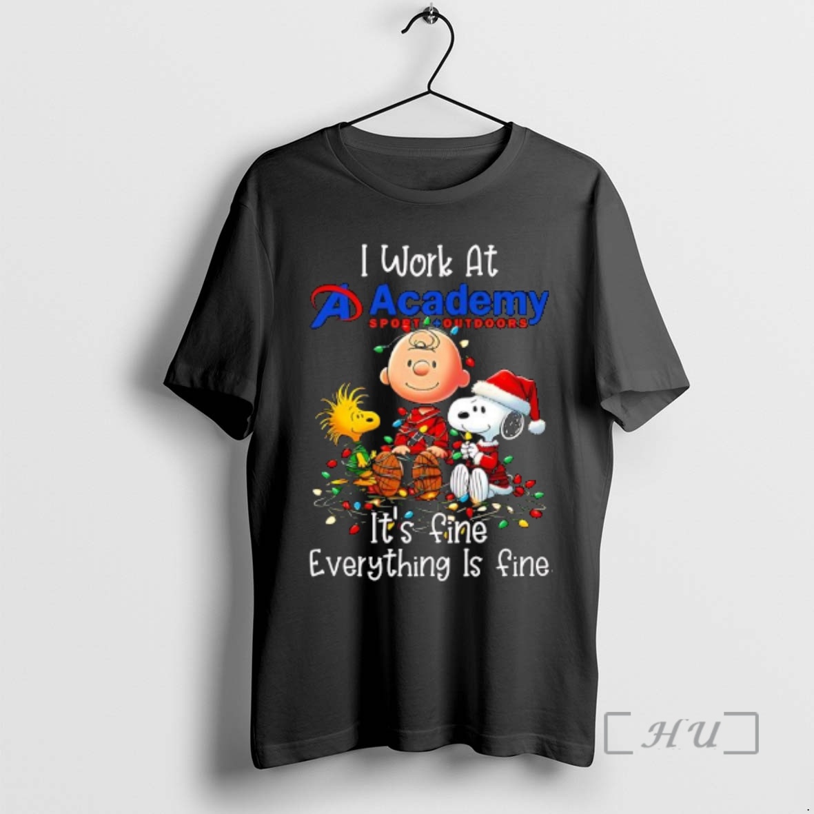 Trending Peanuts Characters Christmas Lights I Work At Academy Sports Outdoors Its Fine Everything Is Fine Premium T Shirts Sweater Hoodie