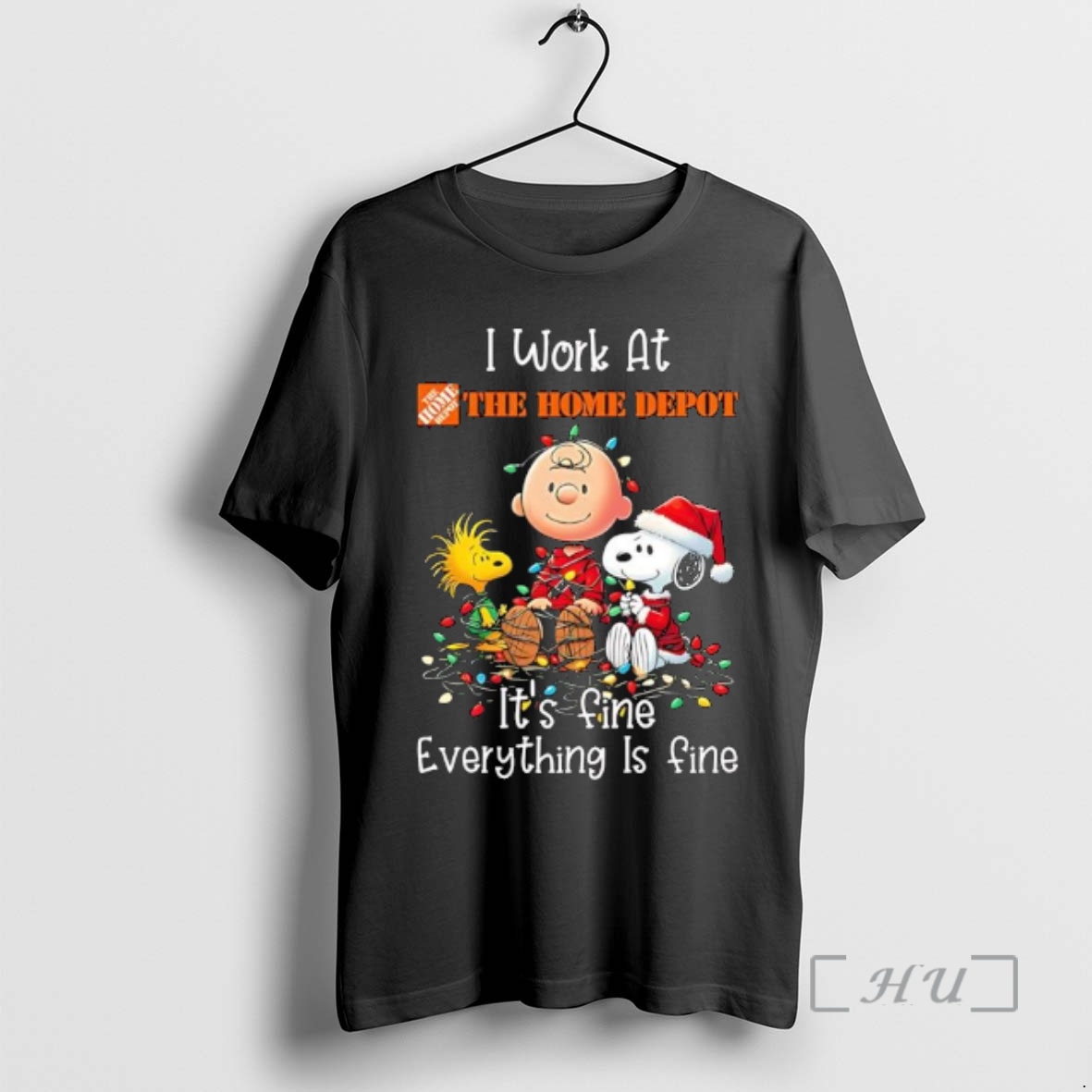 Trending Peanuts Characters Christmas Lights I Work At The Home Depot Its Fine Everything Is Fine Premium T Shirts Sweater Hoodie