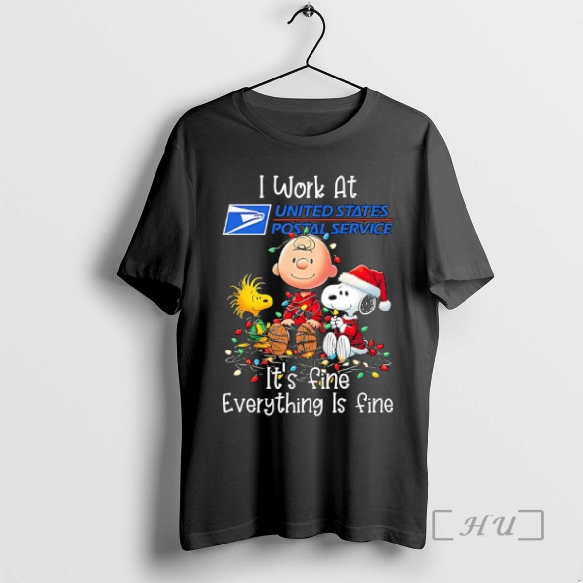 Trending Peanuts Characters Christmas Lights I Work At United States Postal Service Its Fine Everything Is Fine Premium T Shirts Sweater Hoodie