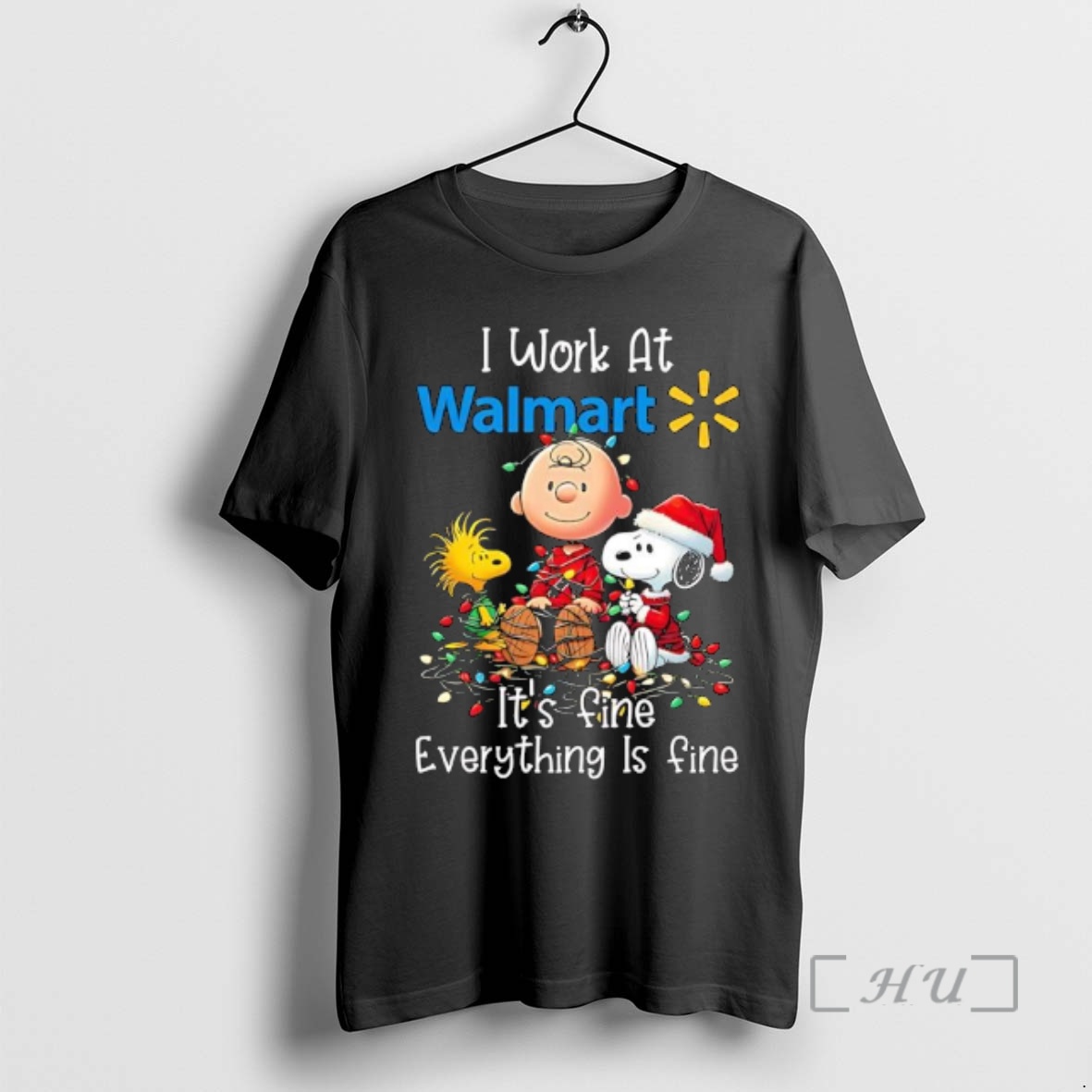 Trending Peanuts Characters Christmas Lights I Work At Walmart Its Fine Everything Is Fine Premium T Shirts Sweater Hoodie