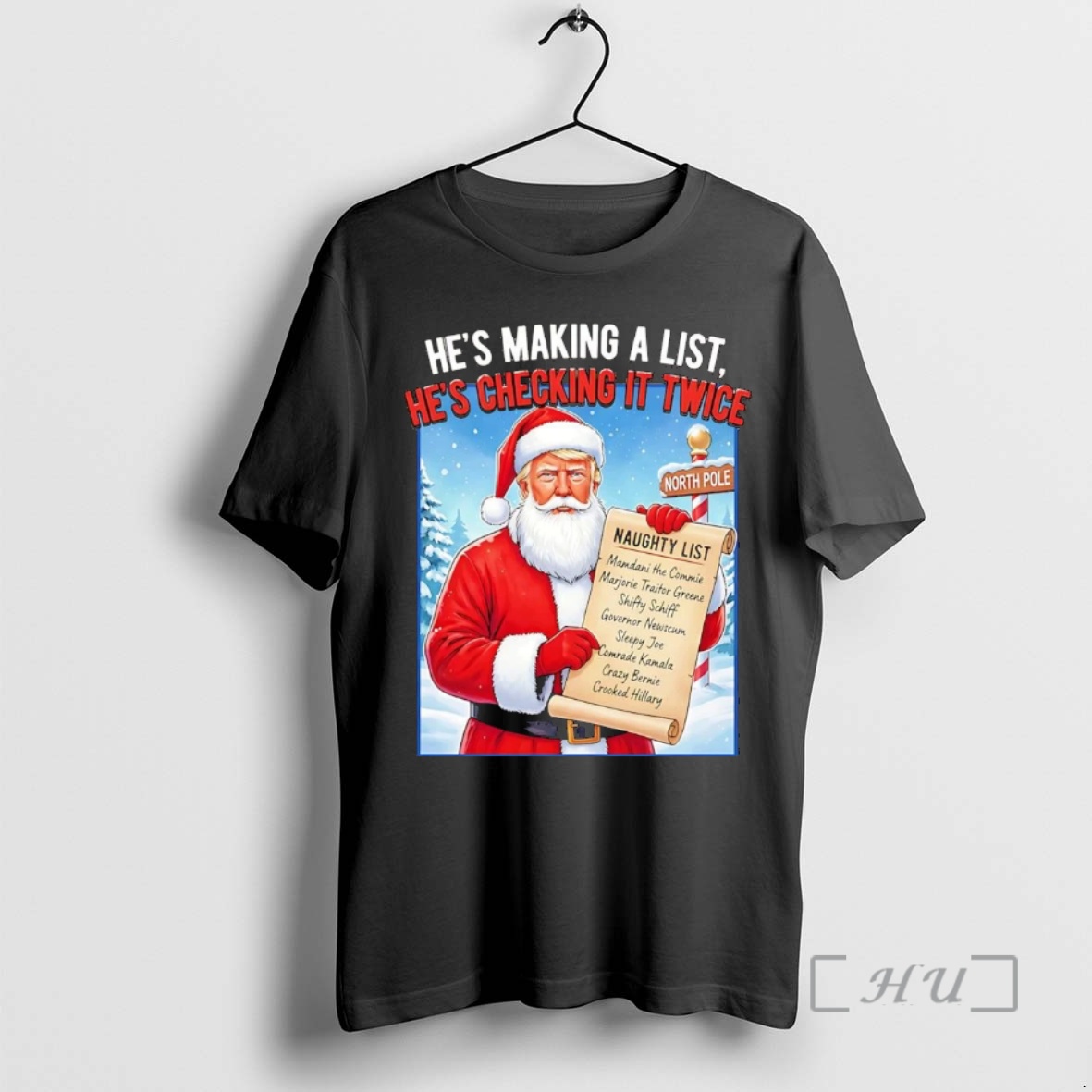 Trending Santa Trump Hes Making A Naughty List Checking It Twice Christmas Premium T Shirts Sweater Hoodie