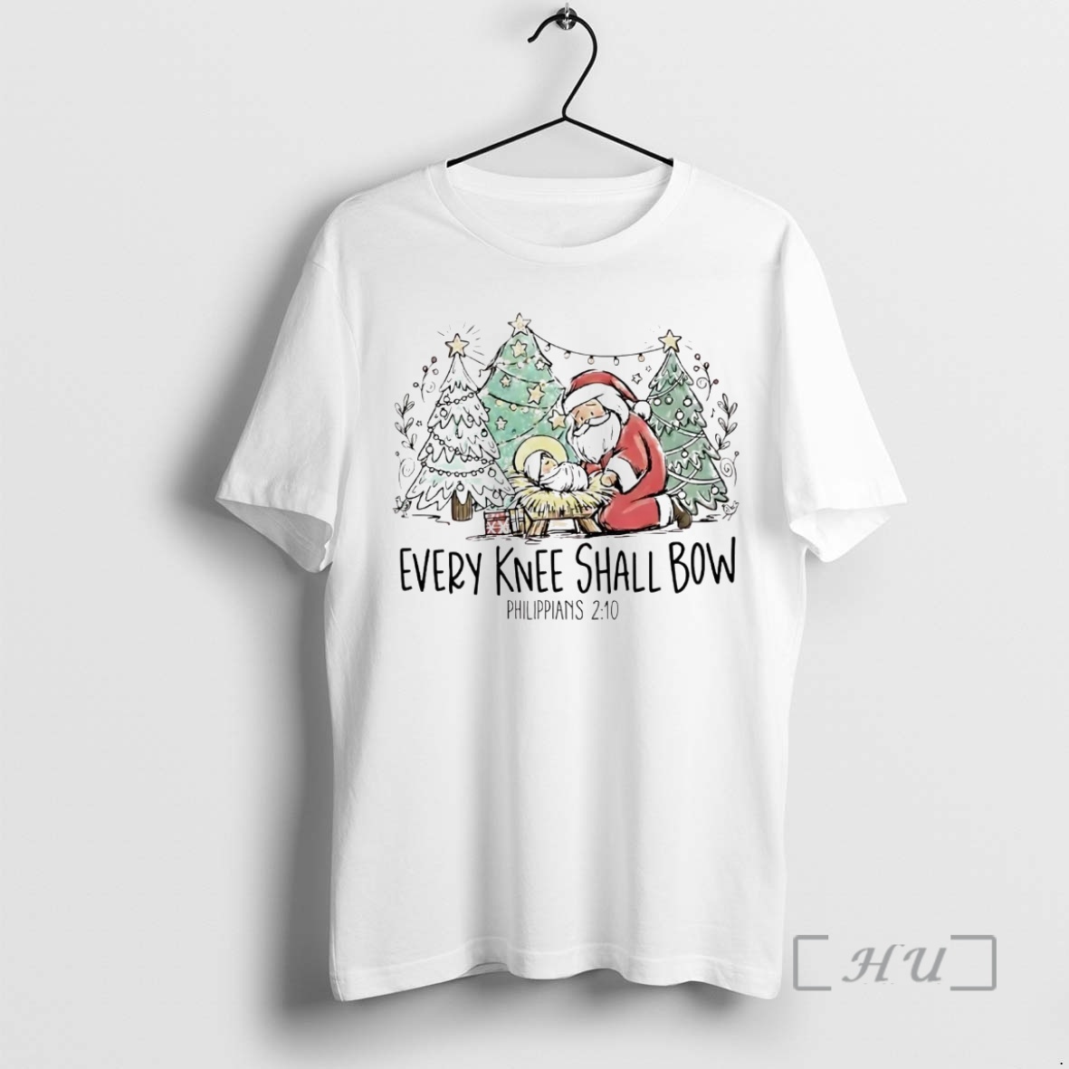 Trending Santa Every Knee Shall Bow Philippians 2 10 Christmas Premium T Shirt Sweater Hoodie