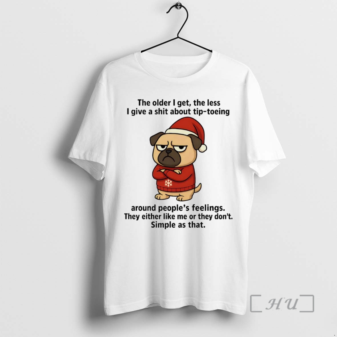 Trending Santa Pug The Older I Get The Less I Give A Shit Christmas Premium T Shirt Sweater Hoodie