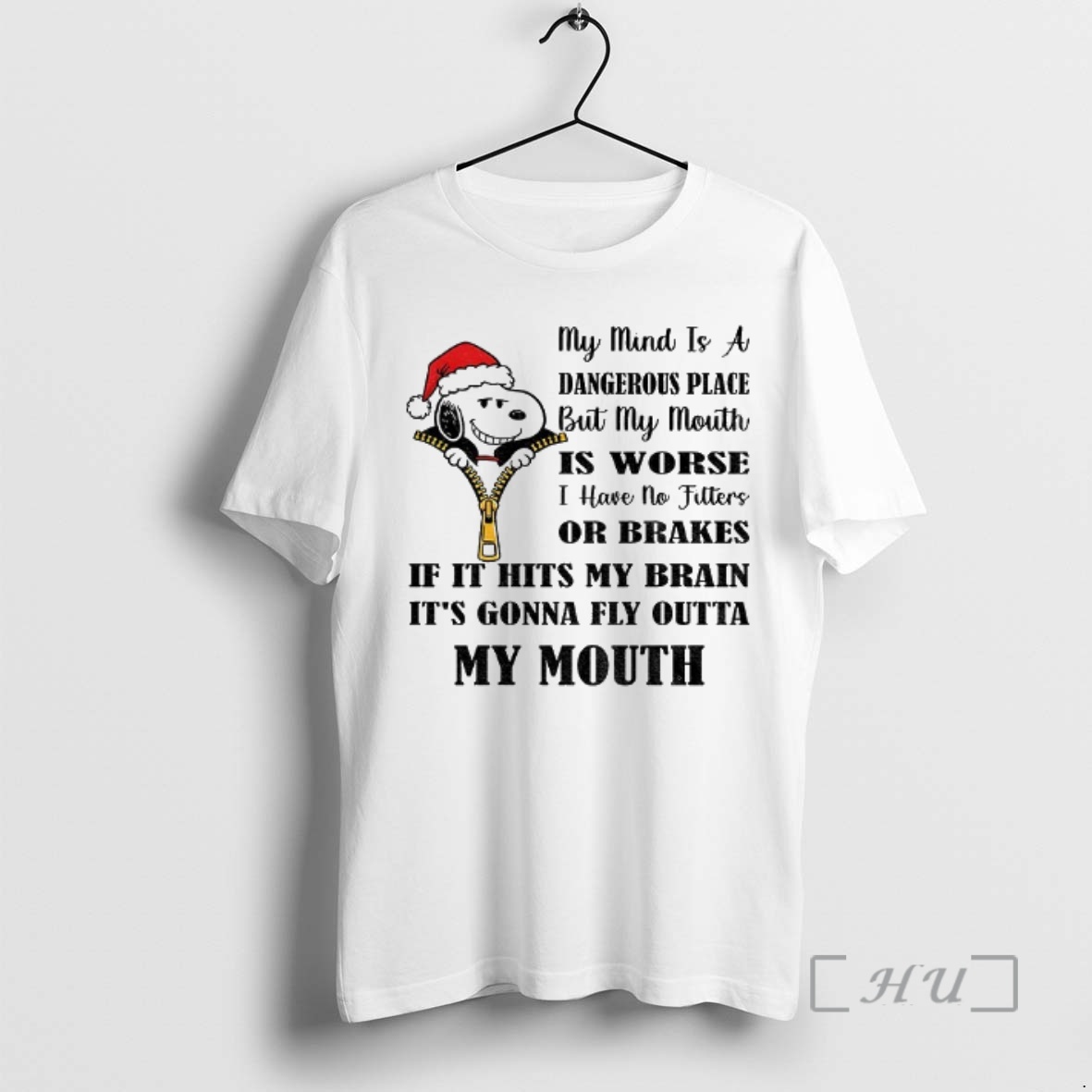 Trending Snoopy Santa Hat My Mind Is A Dangerous Place But My Mouth Is Worse I Have No Filters Or Brakes Christmas Premium T Shirts Sweater Hoodie