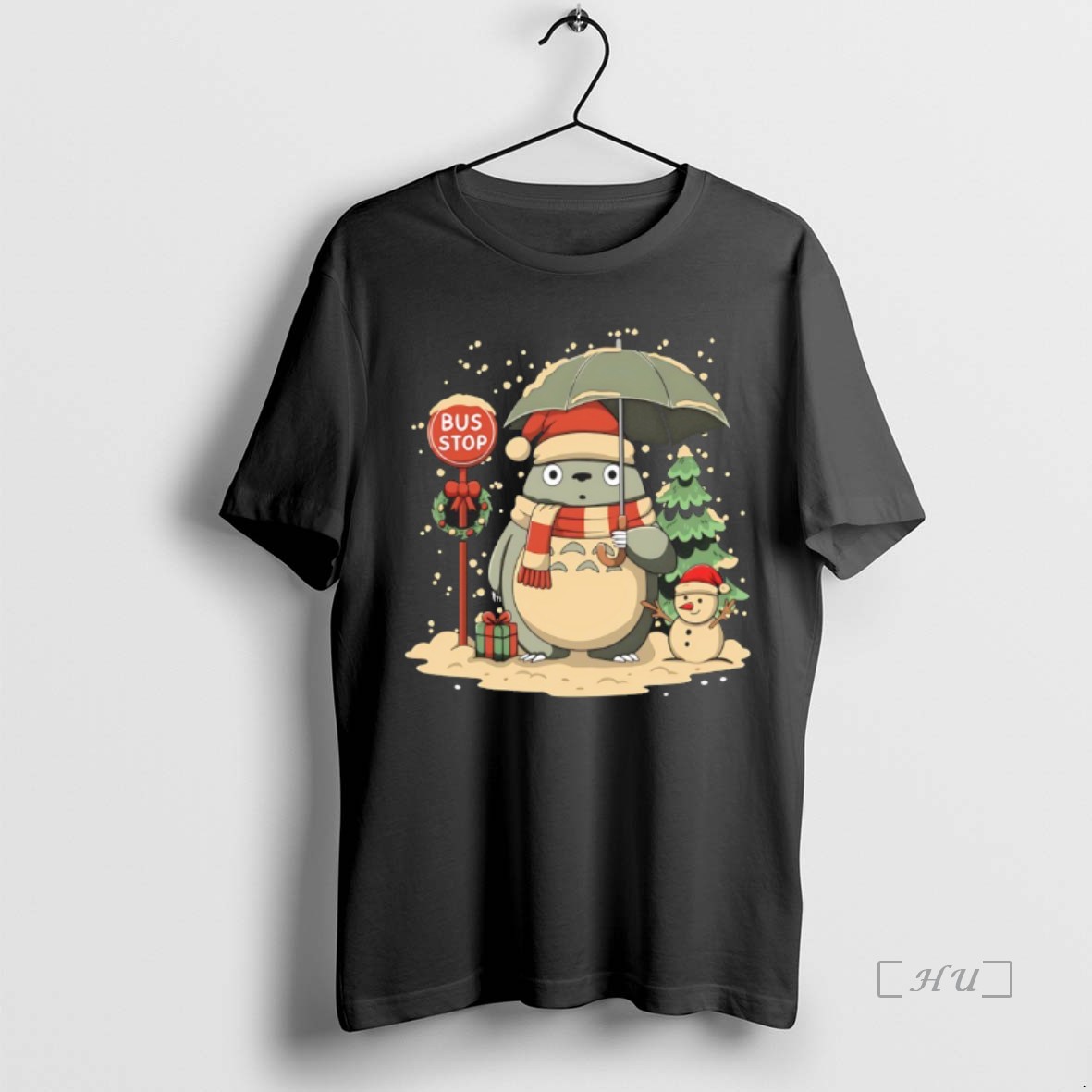 Trending Totoro And Snowman Bus Stop Christmas 2025 Premium T Shirts Sweater Hoodie
