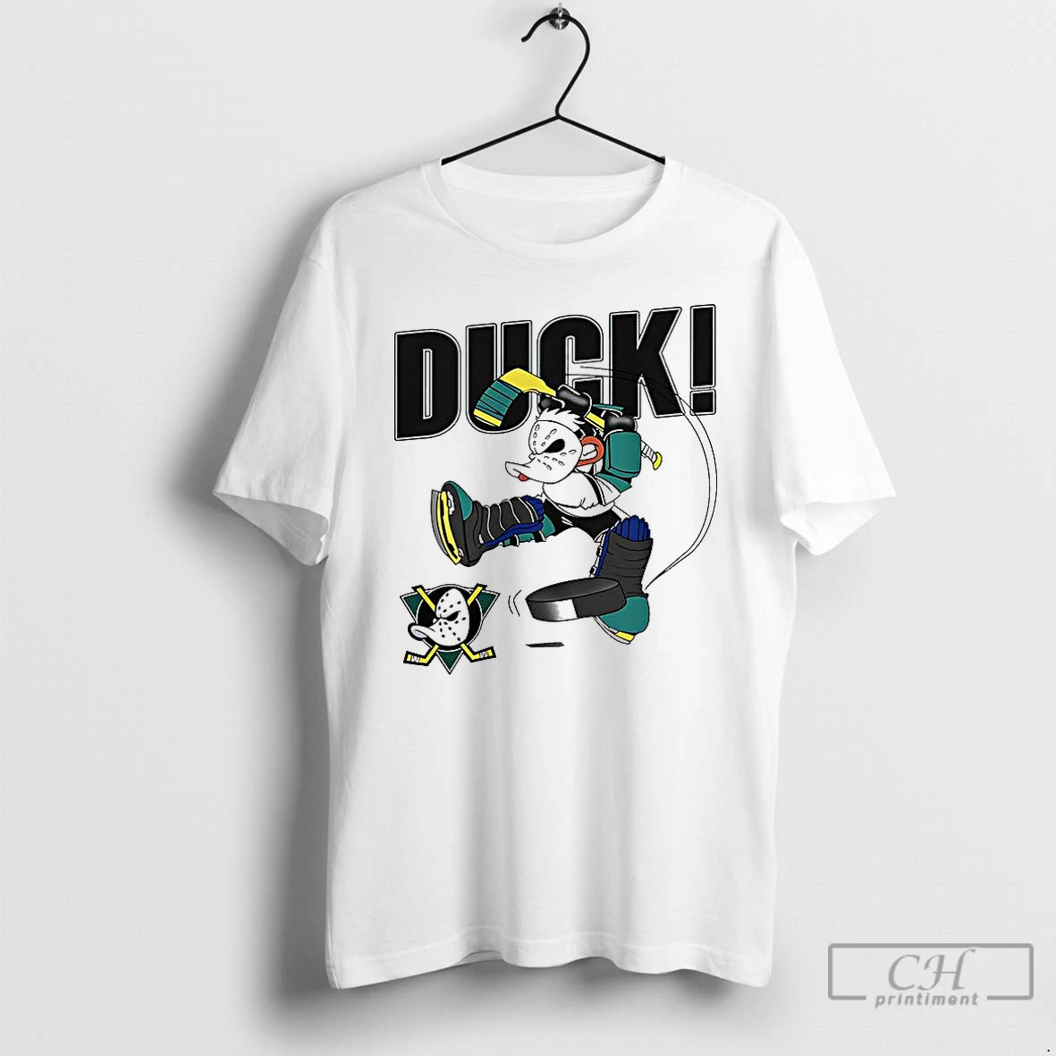 Classic Anaheim Mighty Ducks Mascot Playing Hockey 90s T Shirts Sweater Hoodie