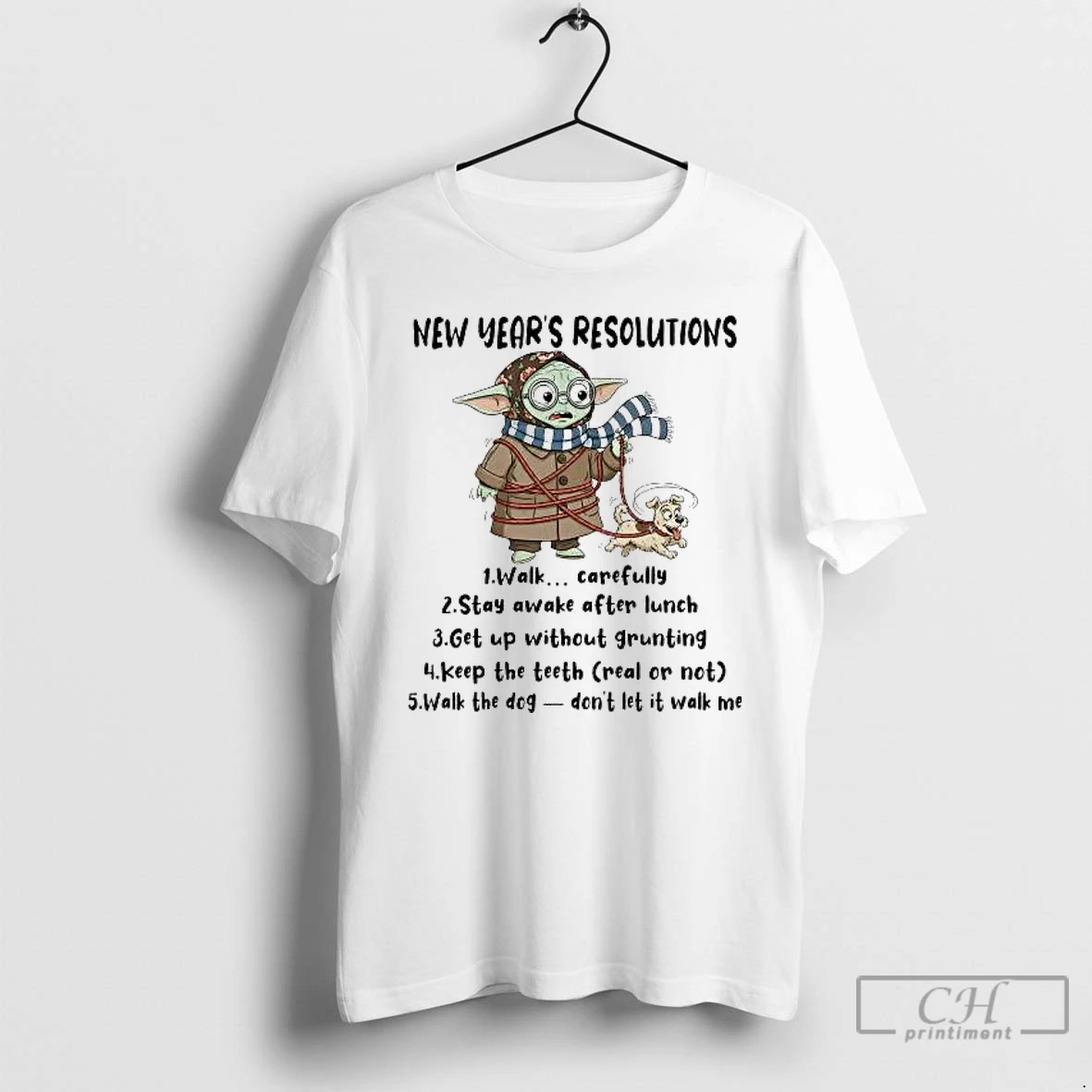 Classic Baby Yoda New Years Resolutions Walk The Dog Dont Let It Walk Me T Shirts Sweater Hoodie